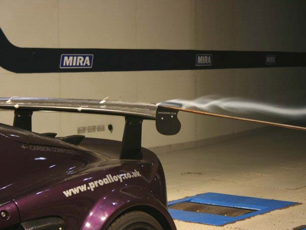 Wing vortex. Smoke visualisation showing vortex generating wind end plates