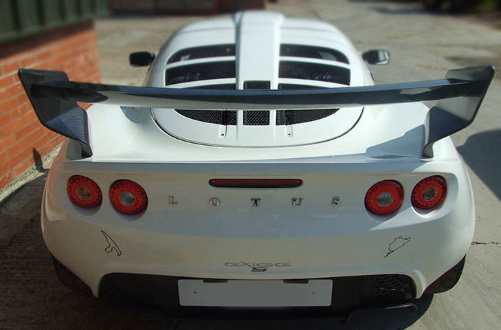 Lotus Exige S2 2010 Motorsport Carbon Rear Wing Kit (Curved) - 225mm Chord, Adjustable - R01SB0383