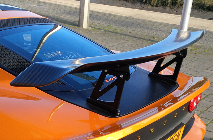Lotus Exige S3 V6 Carbon Rear Wing Kit - 225mm Chord, Tailgate Curved Drop End - R01SB0471