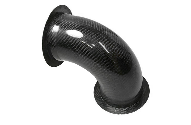 REVERIE Air Intake/Inlet Pipe - 100mm 90deg Long Elbow Centre Radius Outlet Flanged Carbon Fibre - R01SE0500