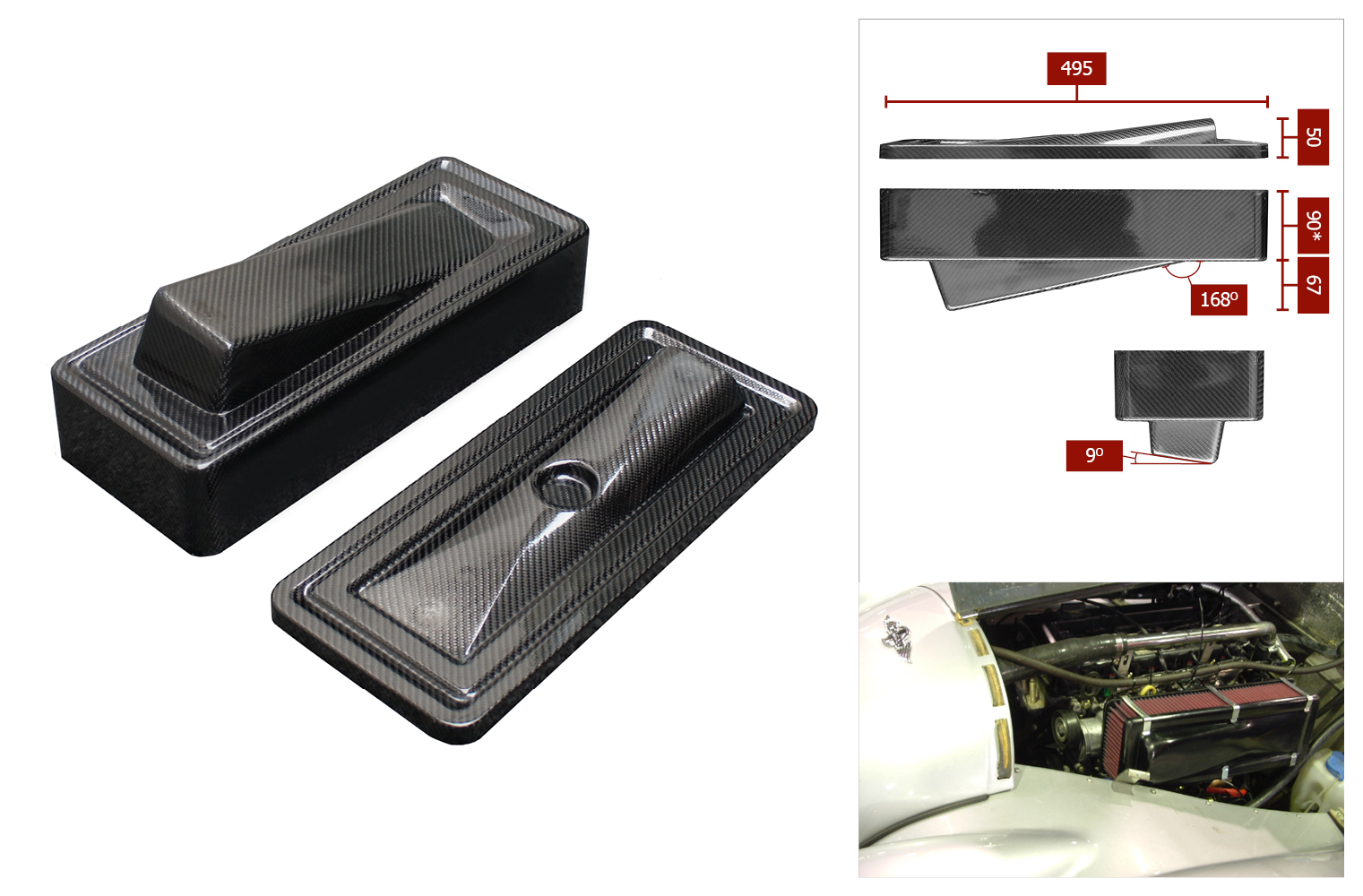 Sebring T Airbox 92mmx194mm x 90mm deep plus lid and base raised tapered volume sections suits cars such as Morgan with Duratec 4cyl engine - R01SE0644