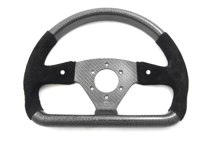 Rally 330 x 260 Carbon Flat-Bottomed Steering Wheel - MOMO/Sparco/OMP (70mm PCD), Half Alcantara, 2 Button - R01SH0092