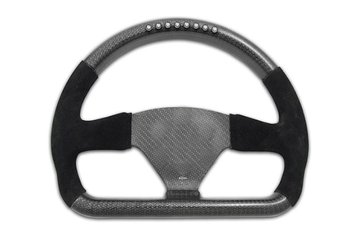 REVERIE Rally 330 x 260 Carbon Flat-Bottomed Steering Wheel - Undrilled, Half Alcantara, MoTec SLM - R01SH0149