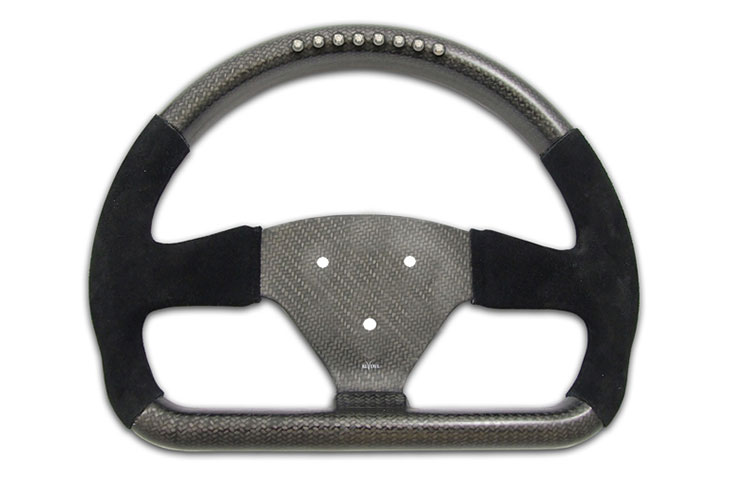 Rally 330 x 260 Carbon Flat-Bottomed Steering Wheel - 3-Stud (50.8mm PCD), Half Alcantara, MoTec SLM - R01SH0153