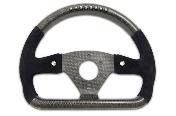 Rally 330 x 260 Carbon Flat-Bottomed Steering Wheel - MOMO/Sparco/OMP (70mm PCD), Half Alcantara, 2 Button, MoTec SLM - R01SH0155