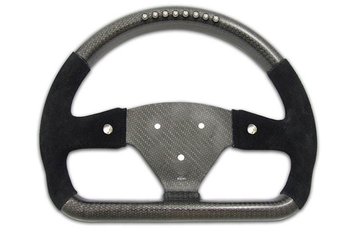 Rally 330 x 260 Carbon Flat-Bottomed Steering Wheel - 3-Stud (50.8mm PCD), Half Alcantara, 2 Button, MoTec SLM - R01SH0158