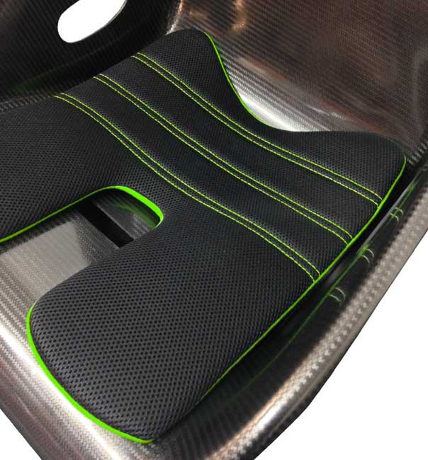 ReVerie Seat Cushion Kit (Wide) - FIA Spacer Fabric: Black, FIA Green Back & Stitching